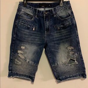 DECIBEL navy blue torn look Jean shorts size 32.
